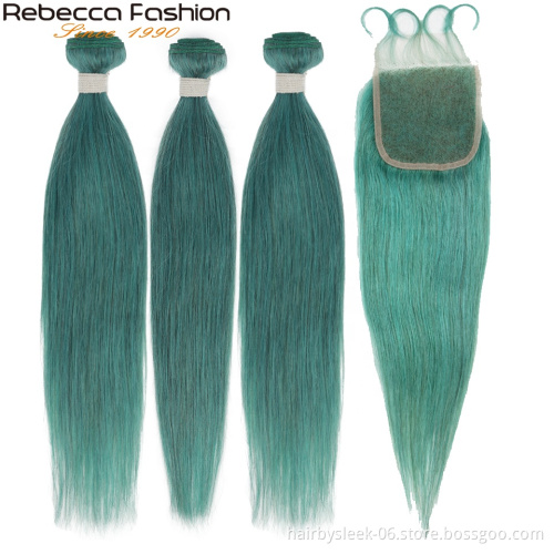Rebecca Fashion new Green color hair straight weave 8 to 28inches raw brazilian hair bundles wholesale human hair extension